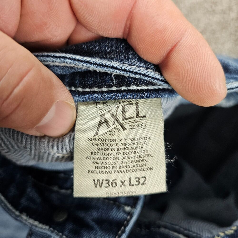 TK Axel Jeans Mens 37x31 Blue Slim Bootcut Cowboy Western Distressed Workwear - Picture 6 of 14
